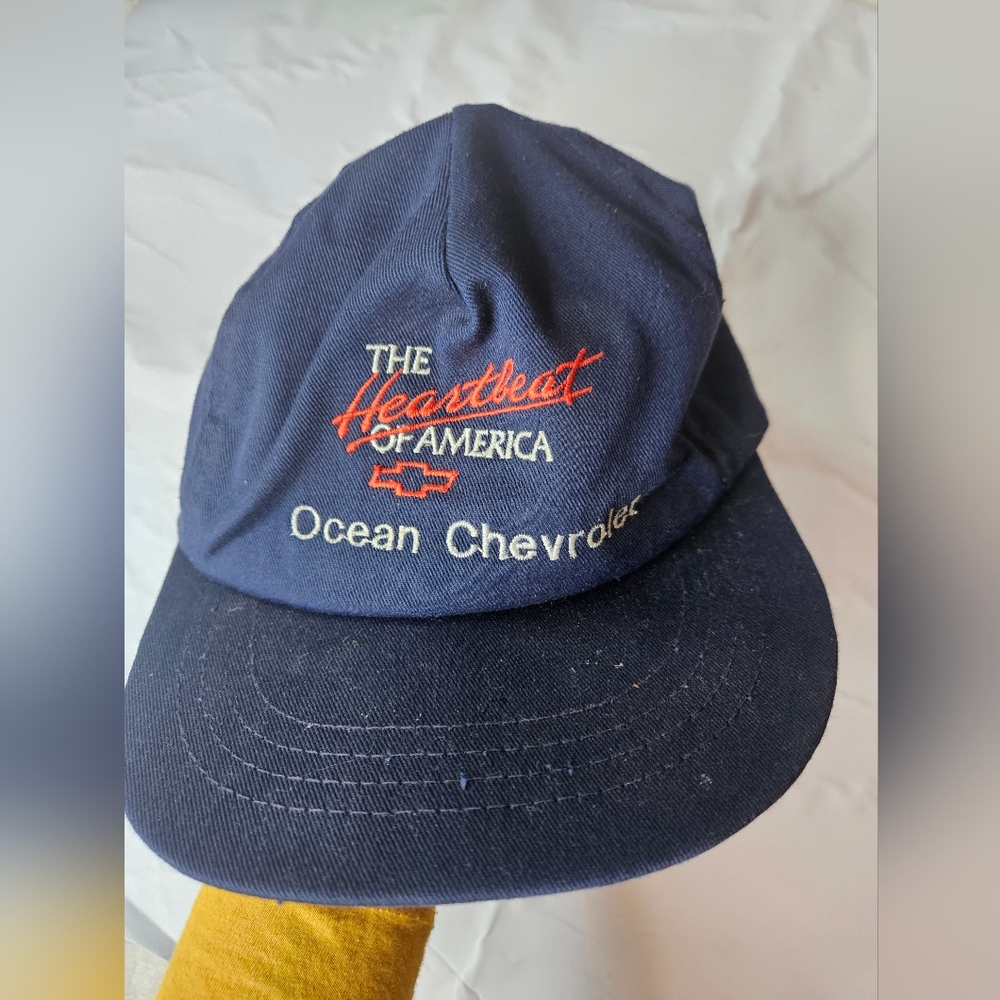 Vintage Navy Blue Chevrolet Cap Adjustable Leather Back